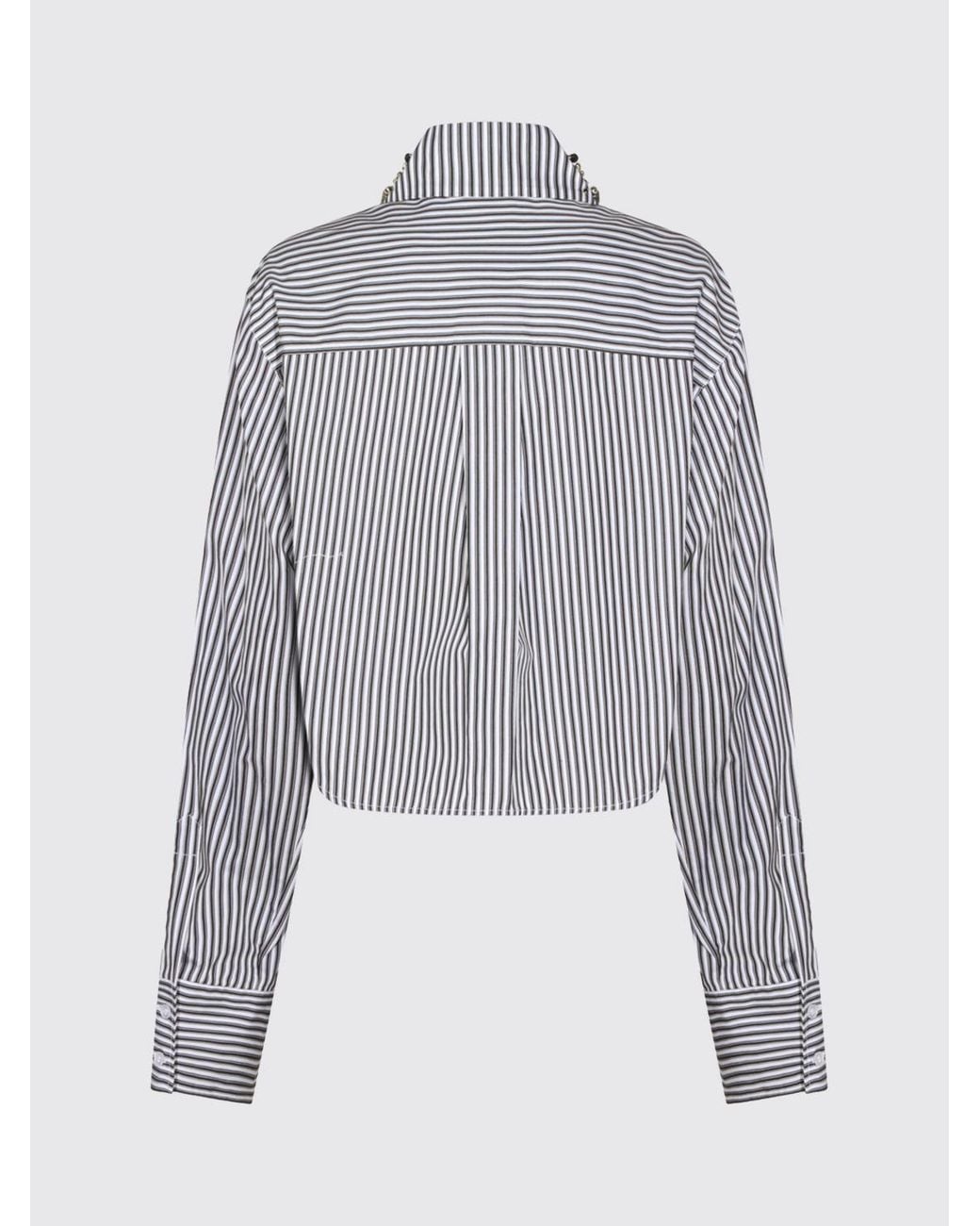Sportmax Gray Striped Shirt With Jewel Collar