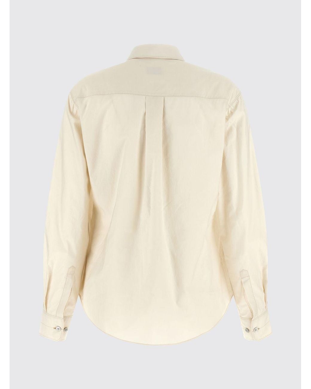 Lemaire Natural Long-Sleeved Cotton And Silk Blend Shirt With Curved Hem