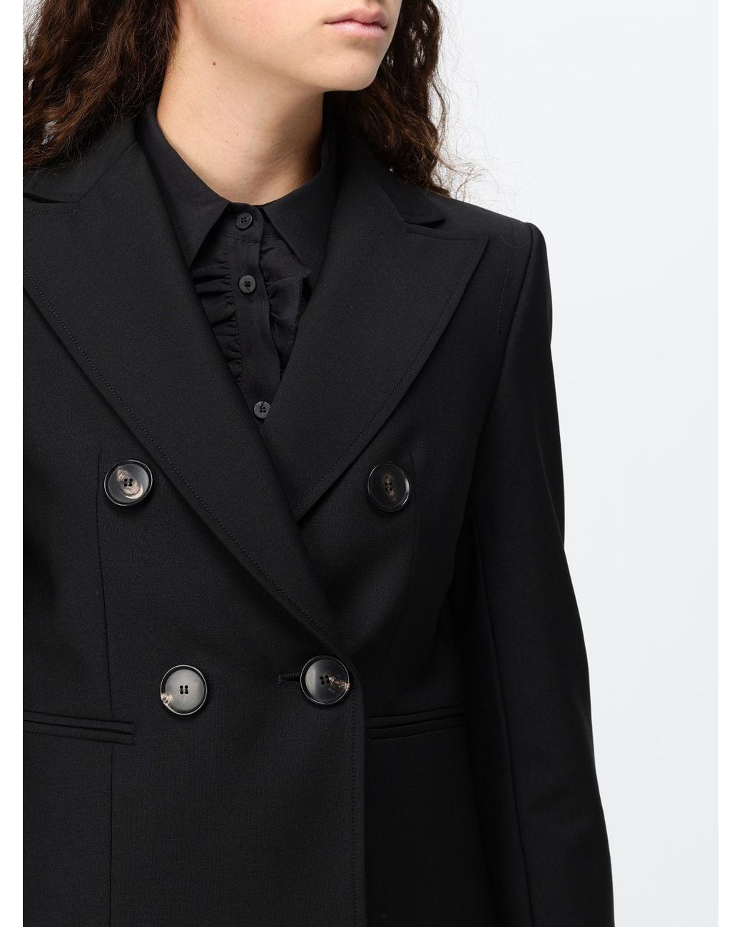 Tela Black Double-Breasted Cropped Blazer With Peak Lapels