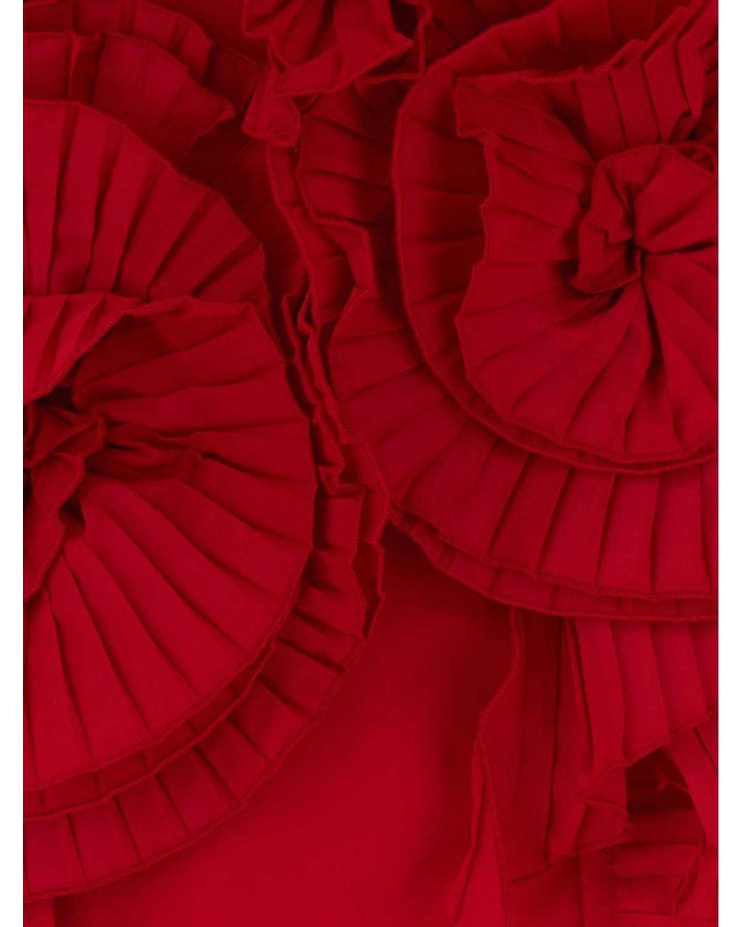 Blumarine Red Taffeta Mini Sheath Dress With Ruffles And Halter Neck
