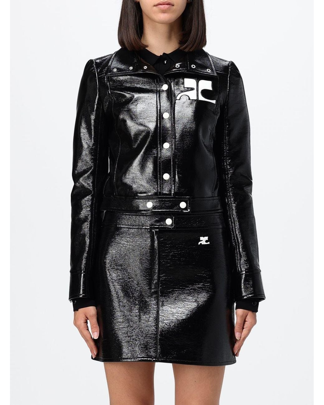 Courreges Black CourrÈ Ges Slim Fit Cropped Coated Cotton Jacket With Logo