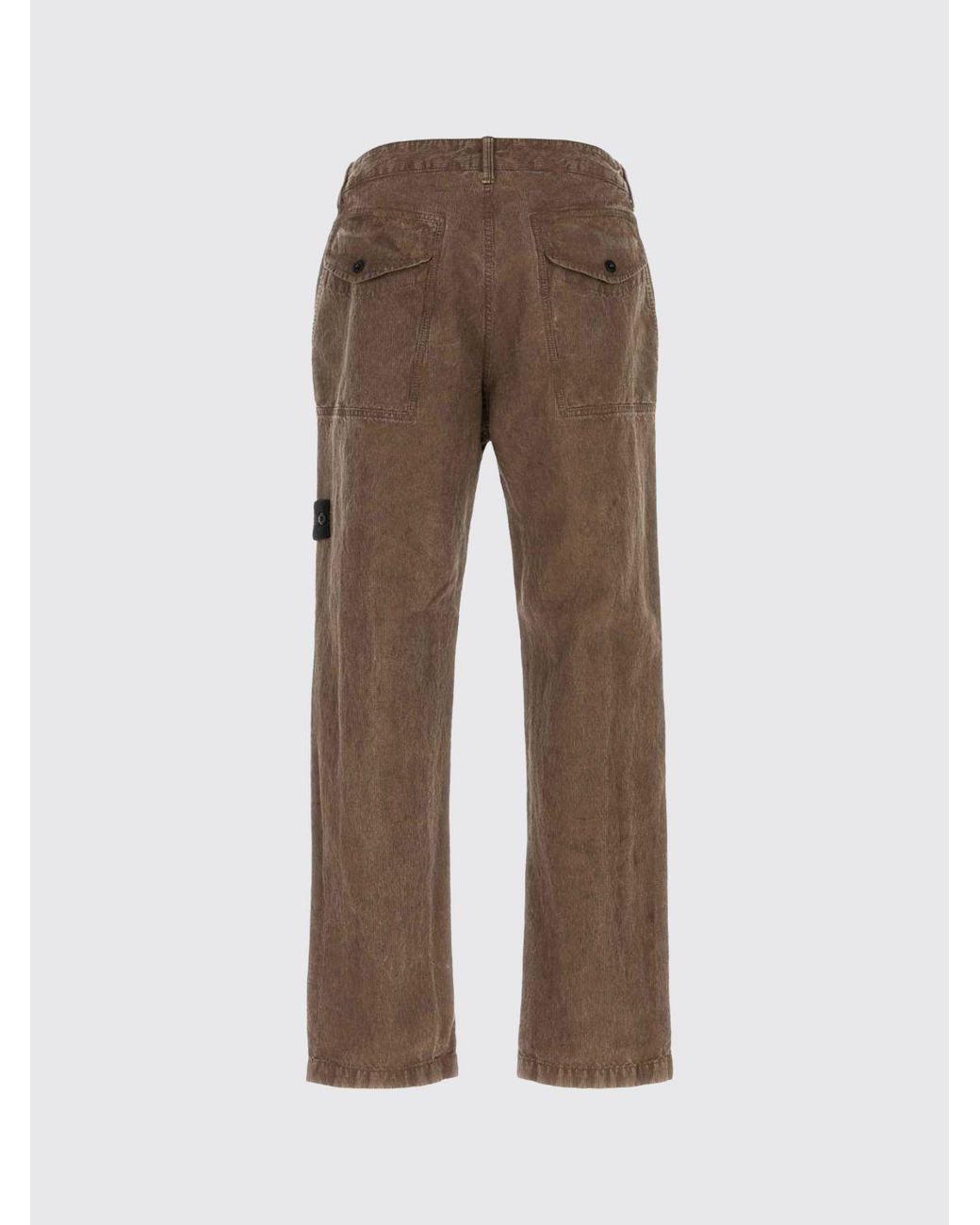 Stone Island Gray Slim Fit Corduroy Chino Trousers With Compass Logo Patch for men