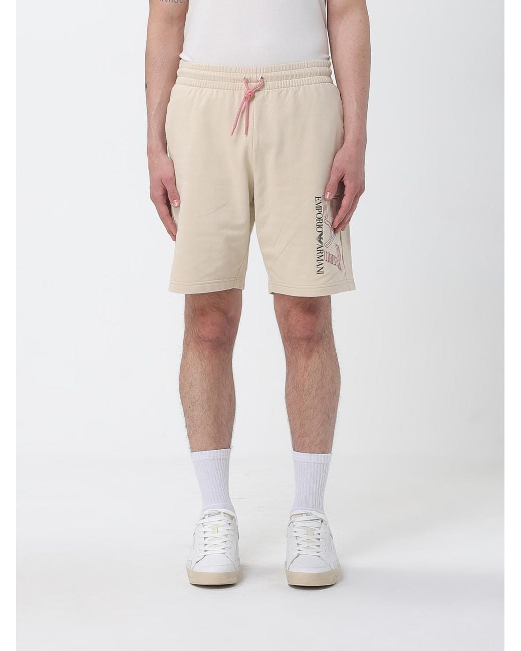 EA7 Natural Cotton Jogging Shorts With Logo for men