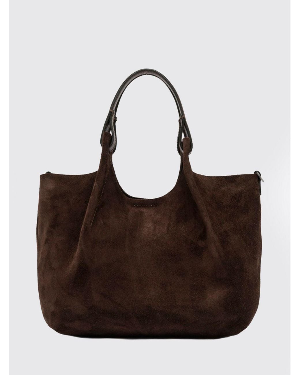 Gianni Chiarini Brown Dua Suede Calfskin Handbag With Double Handle And Laminated Logo