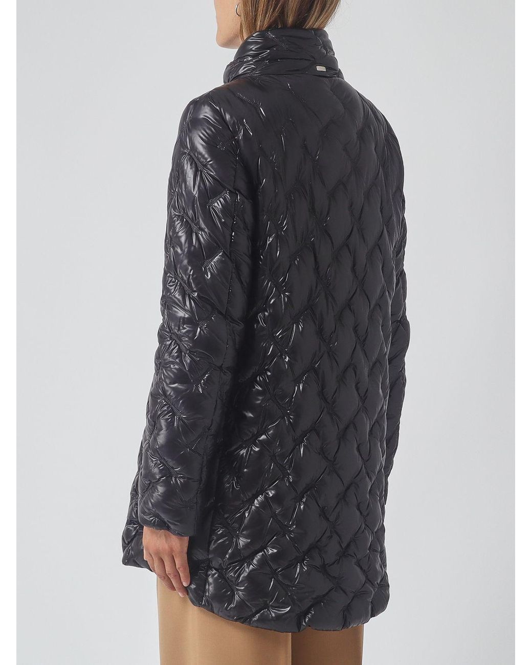 Herno Gray Slim Fit Long Quilted Nylon Puffer Coat With High Neck And Zip