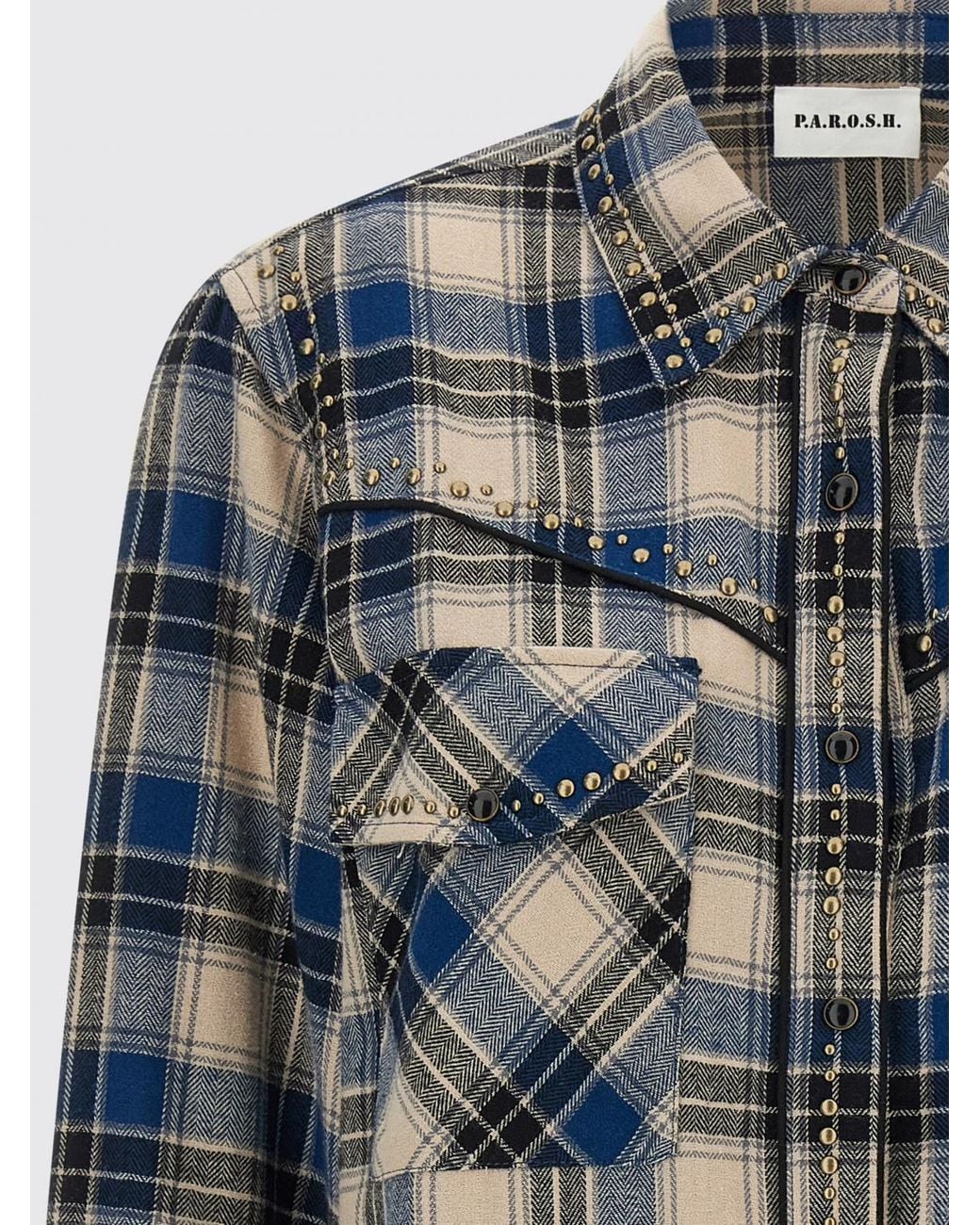 P.A.R.O.S.H. Blue P.A.R.O.S.H. Check Cotton Shirt With Stud Embellishments