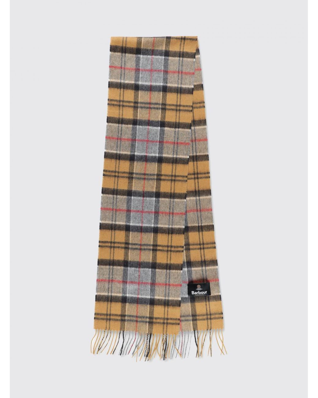 Barbour Gray Tartan Pattern Wool And Cashmere Blend Scarf With Fringed Hem for men