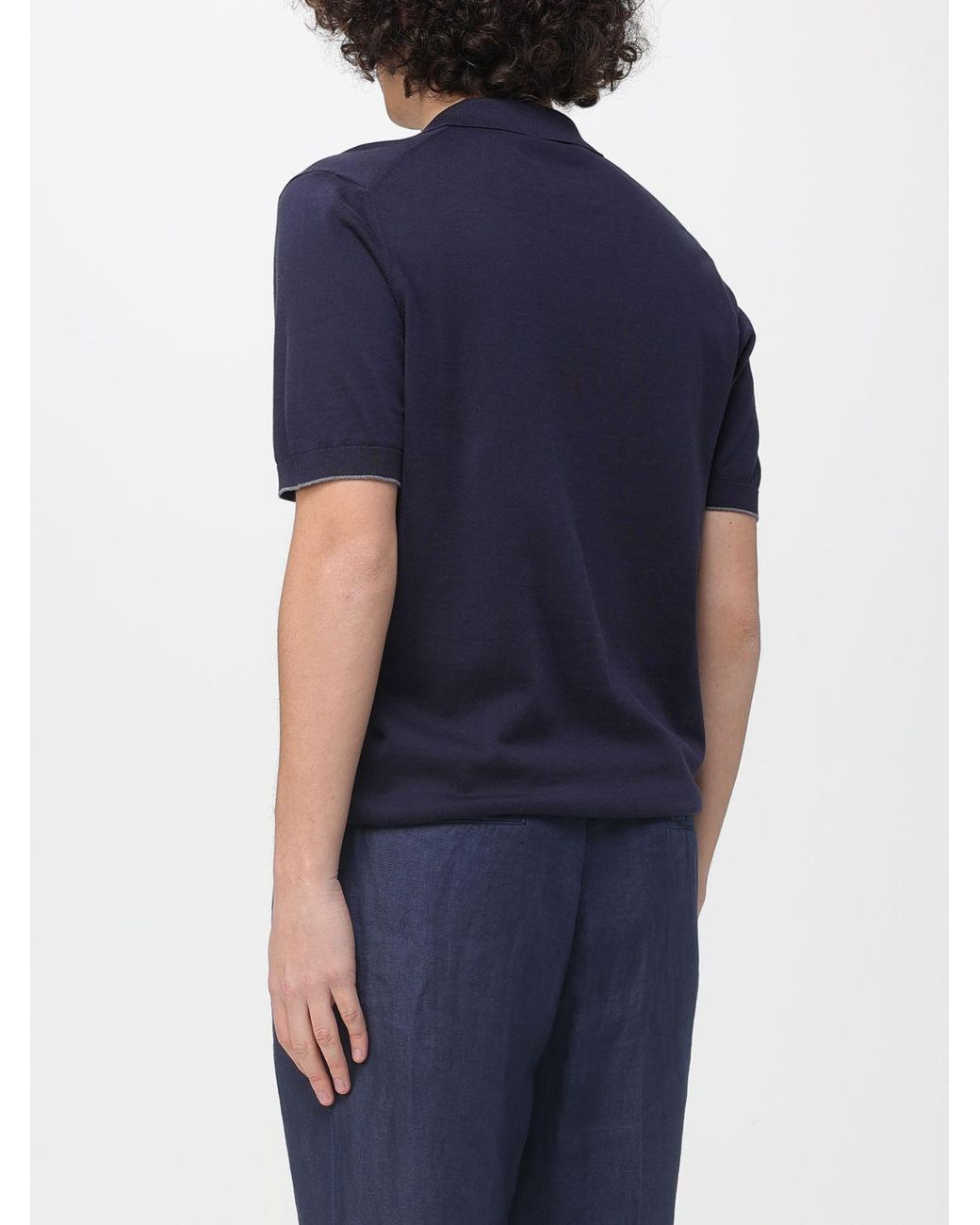 Brunello Cucinelli Blue Cotton Knit Polo Shirt for men