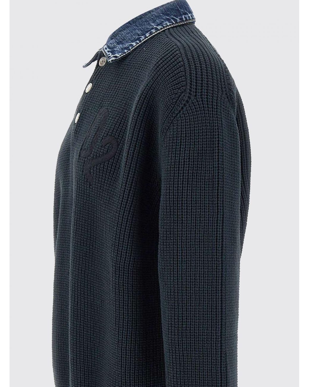 DSquared² Blue Cotton Knit Polo With Denim Collar for men