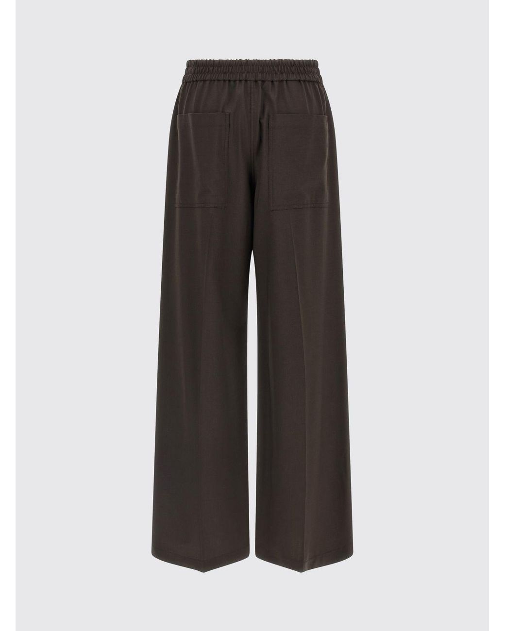 Brunello Cucinelli Brown Wool Blend Wide-Leg Trousers With Elasticated Waist