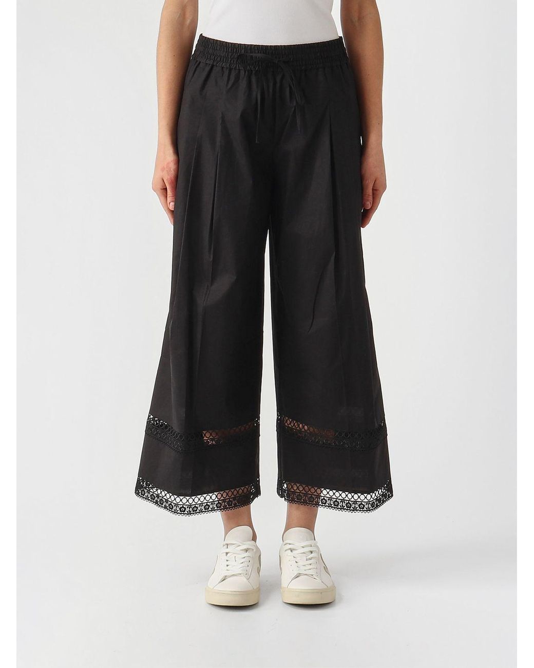 Twinset Black Cotton Blend Cropped Trousers