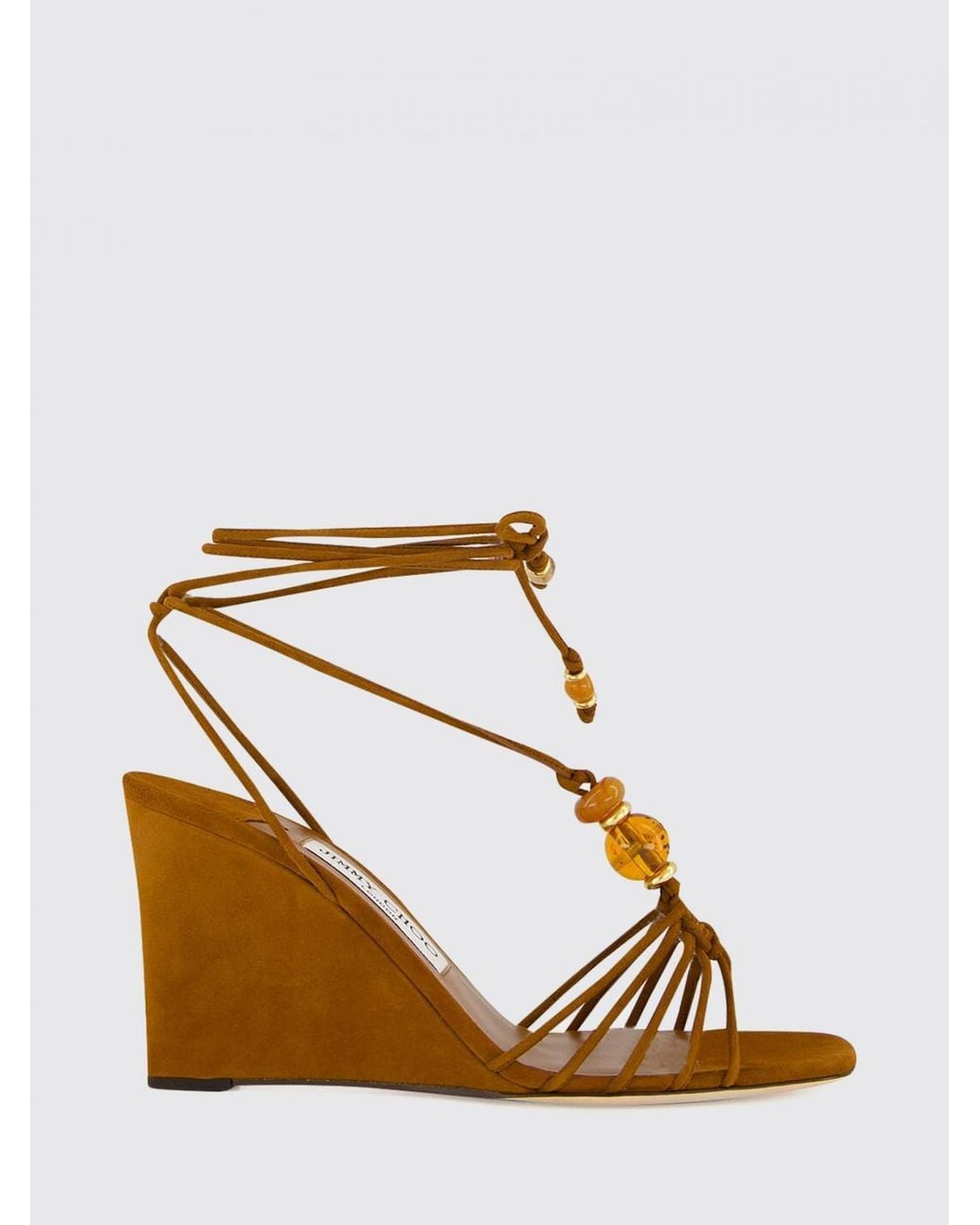 Jimmy Choo Brown Lova Suede Wedge Sandals With Ankle Ties