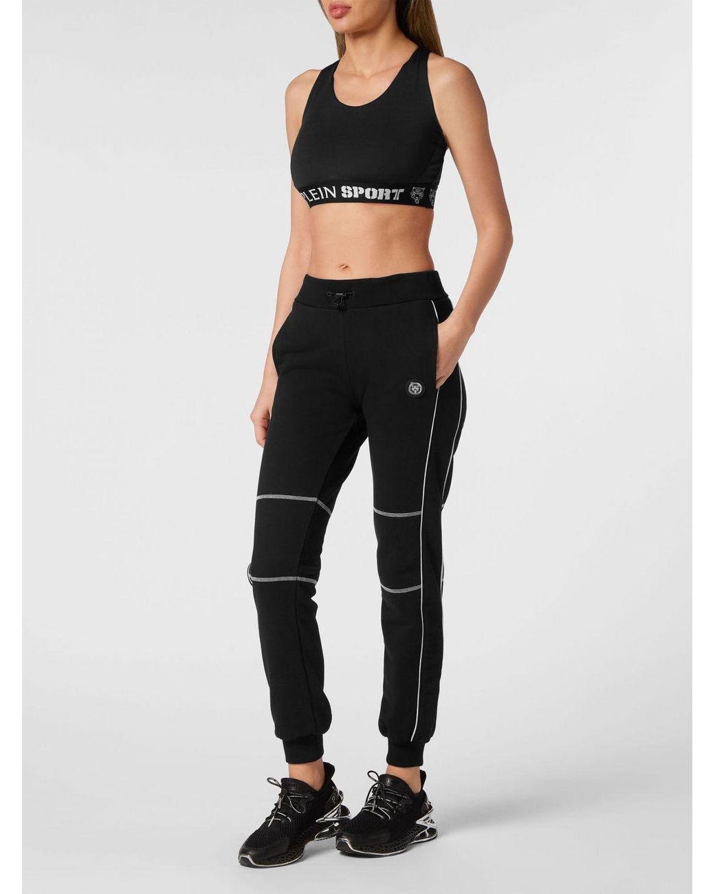 Philipp Plein Black Cropped Jersey Sports Top With Criss-Cross Straps