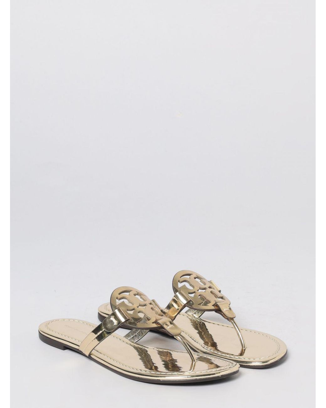 Tory Burch White Laminated Leather Miller Sandals