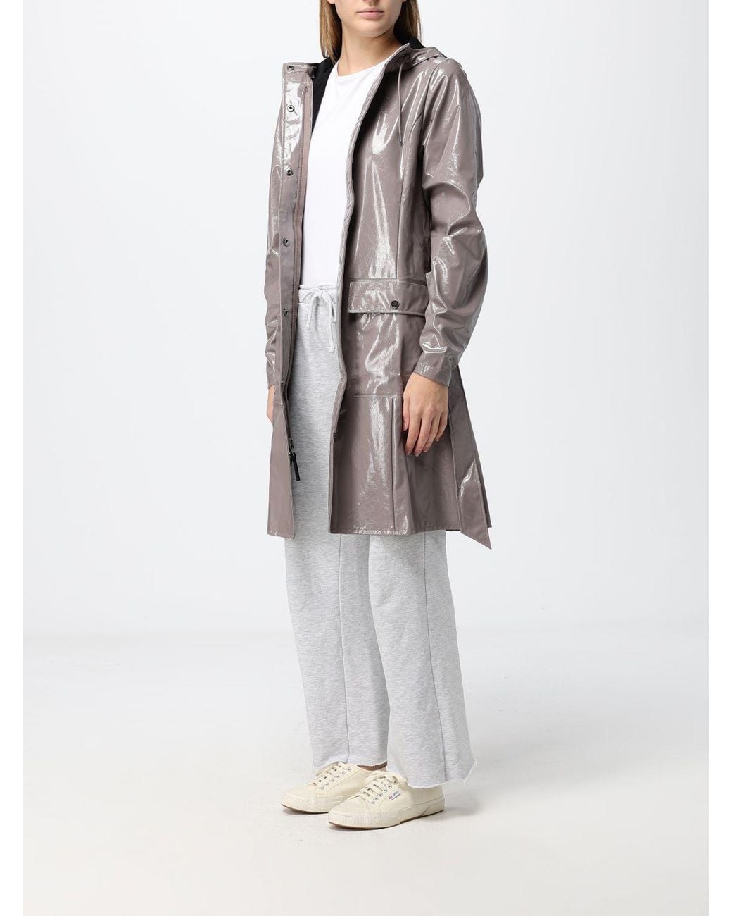 Rains White Waterproof Hooded Trench Coat With A Tie-Belt Waist
