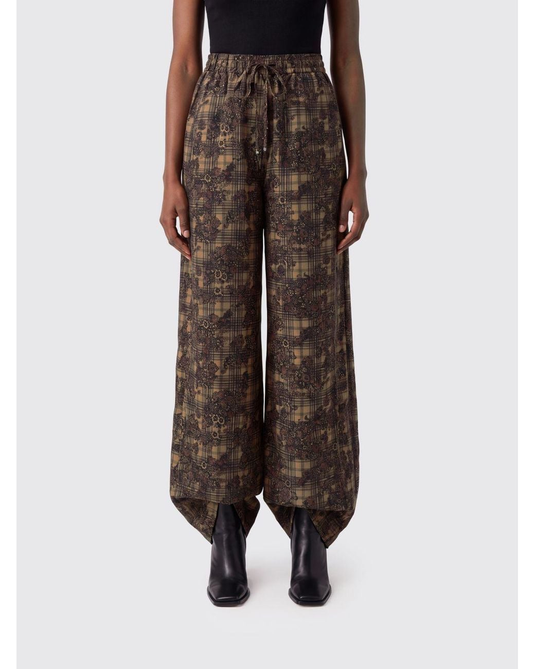 Ganni Brown High-Waisted Wide-Leg Trousers