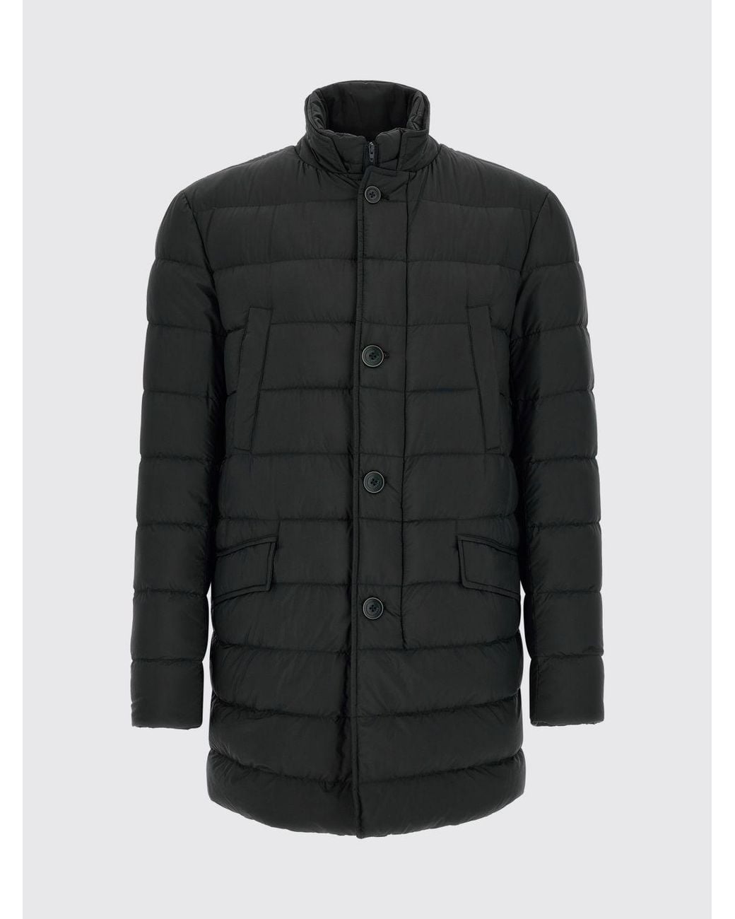 Herno Black Long Quilted Nylon Puffer Coat With High Neck And Button Closure for men