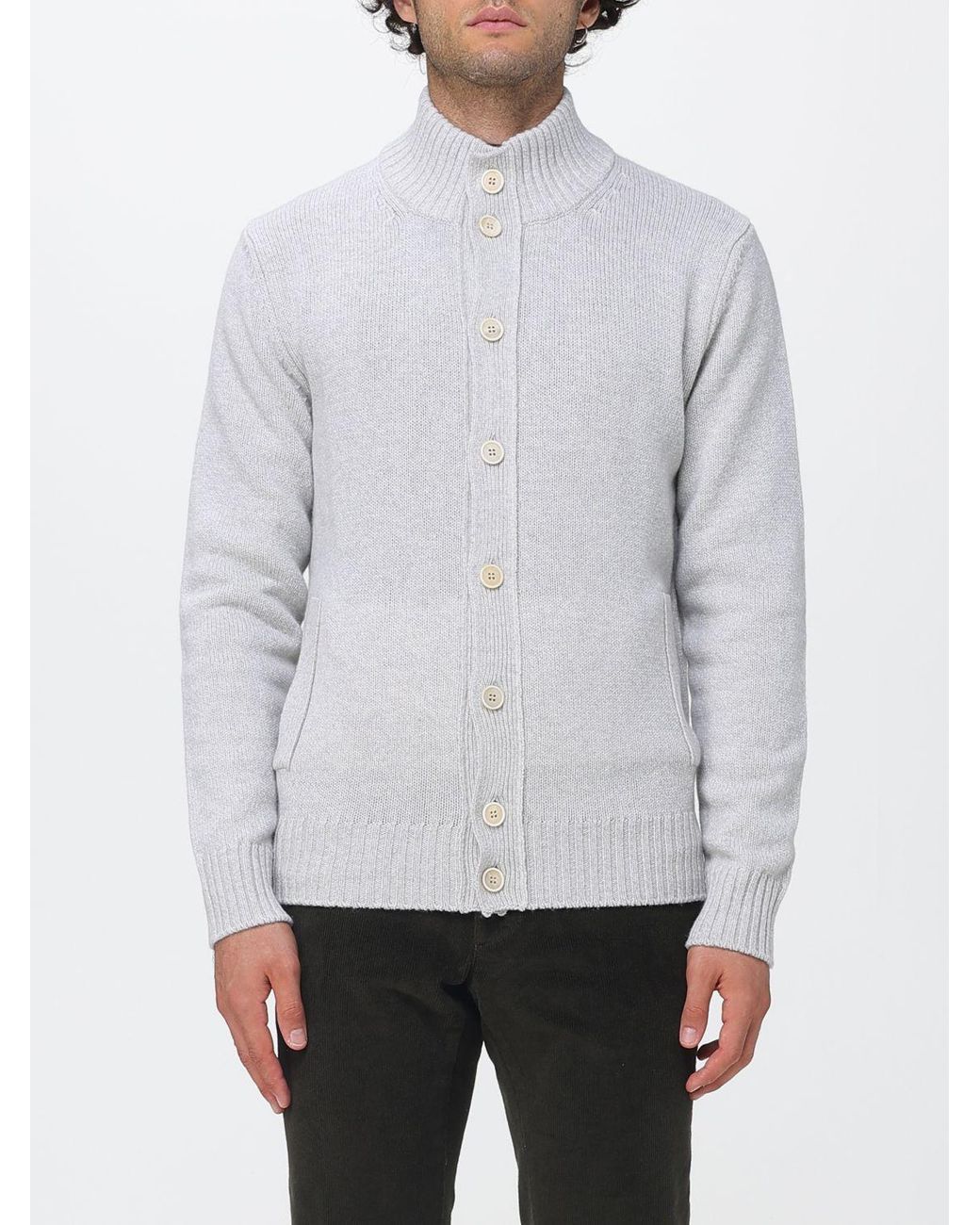 Zanone Gray Virgin Wool Turtleneck Cardigan With Buttons for men