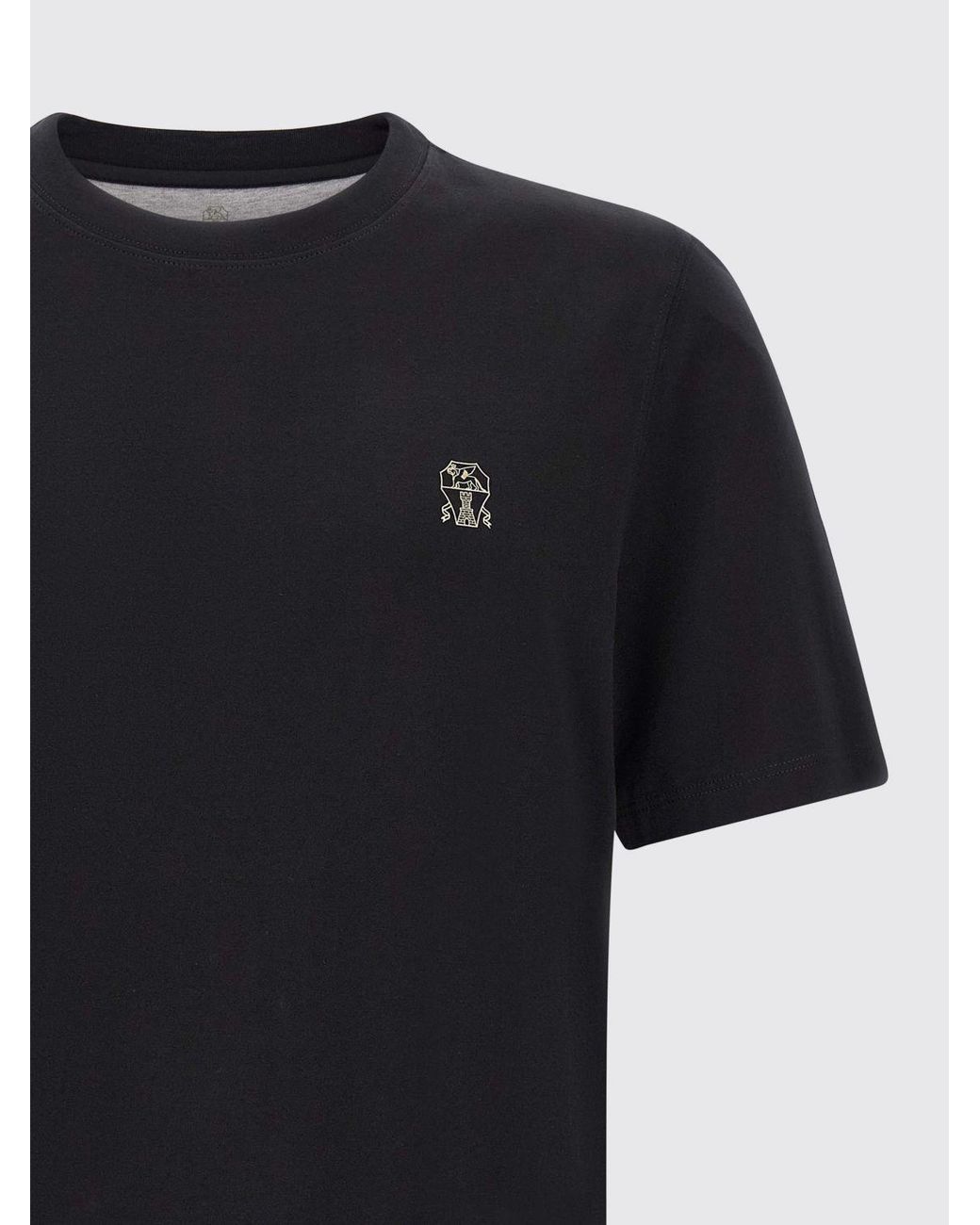 Brunello Cucinelli Black Cotton Crew-Neck T-Shirt With Contrast Logo for men