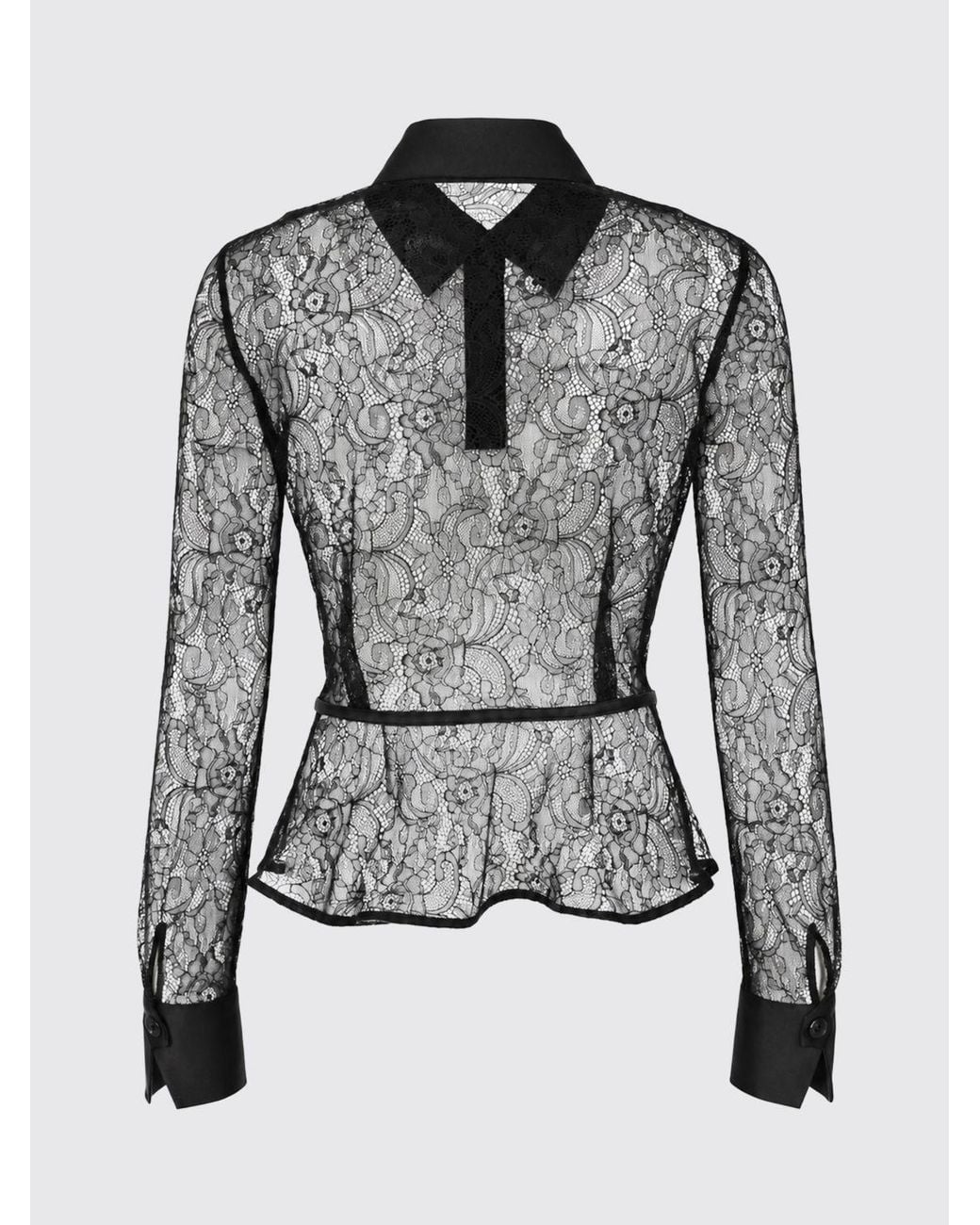 Elisabetta Franchi Black Sheer Lace Corset Shirt With Classic Collar