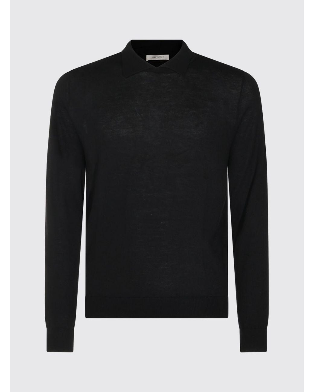 Lisa Yang Blue Long-Sleeved Pure Cashmere Knit Polo With Ribbed Collar for men