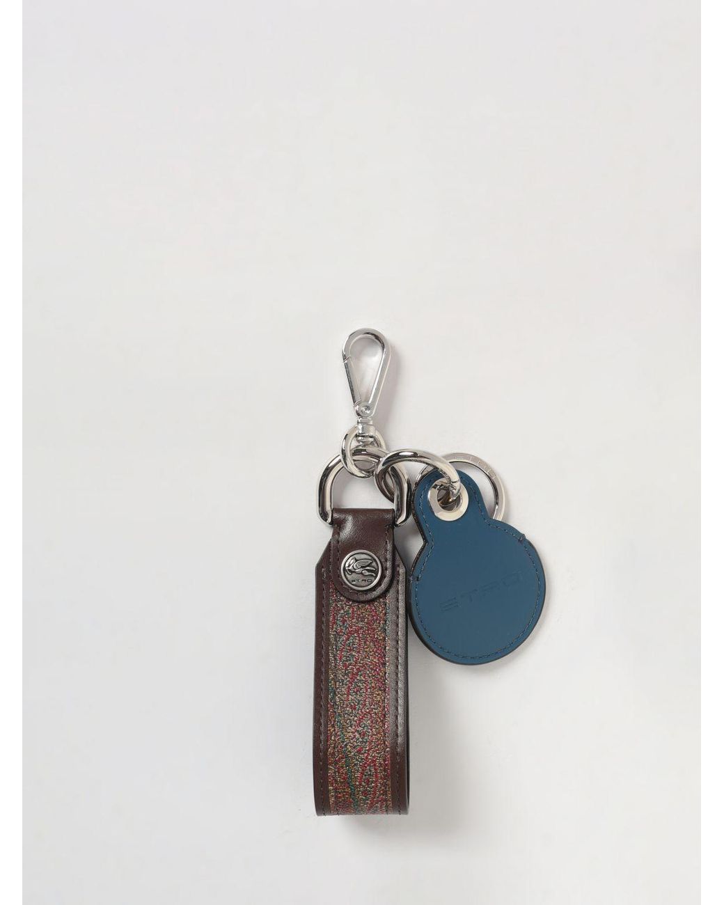 Etro Blue Coated Cotton Paisley And Leather Keychain for men