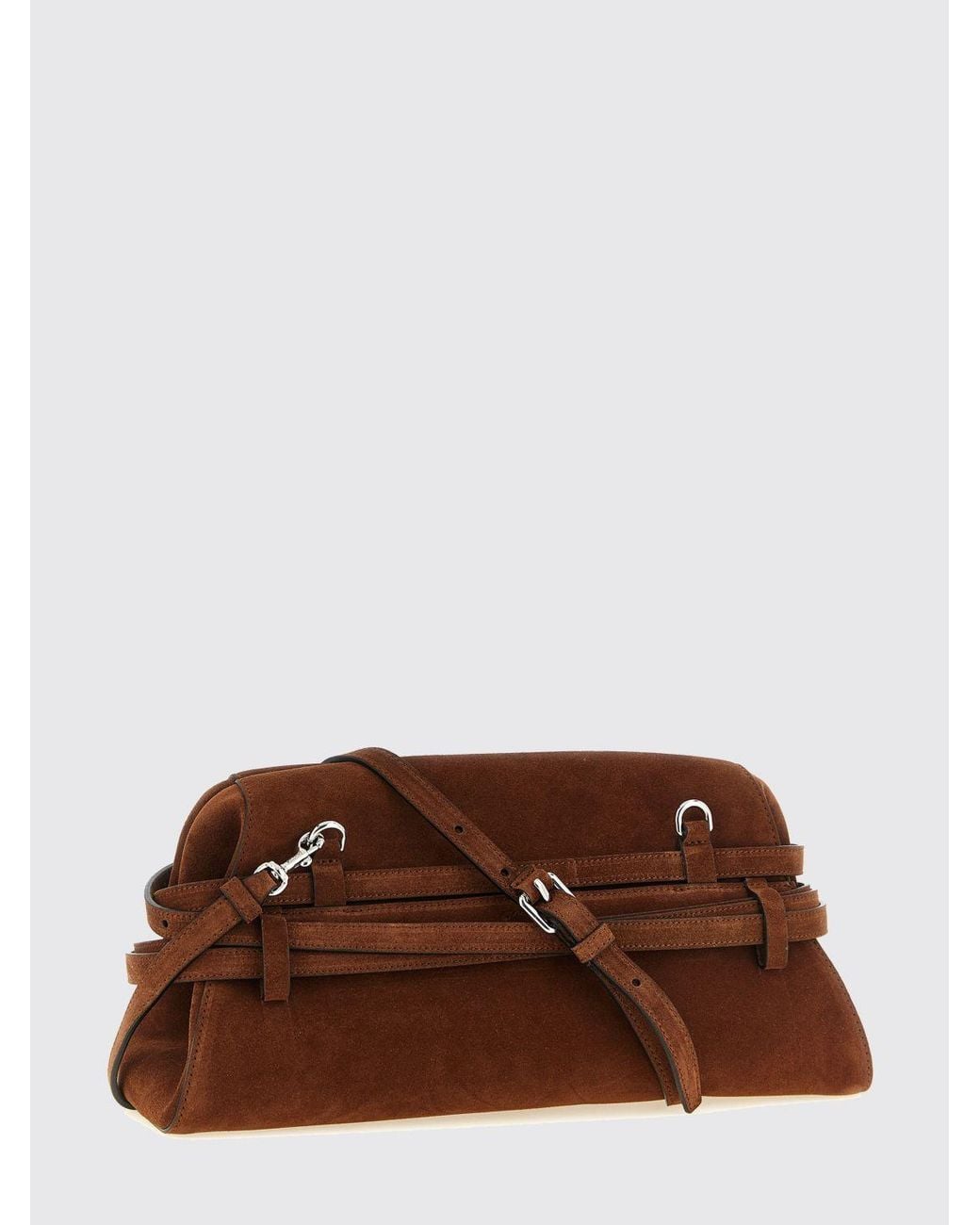 Moschino Couture Brown Tie Me Suede Clutch Bag With Shoulder Strap