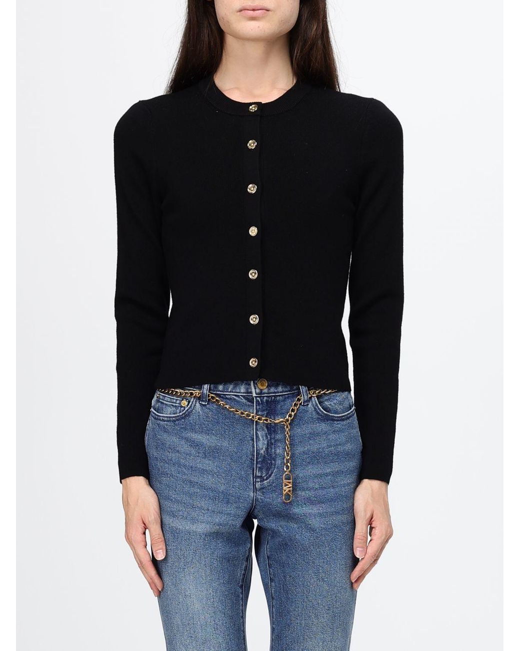 Cárdigan De Cuello Redondo De Mezcla De Lana Merina Con Cierre De Botones Michael Kors de color Black