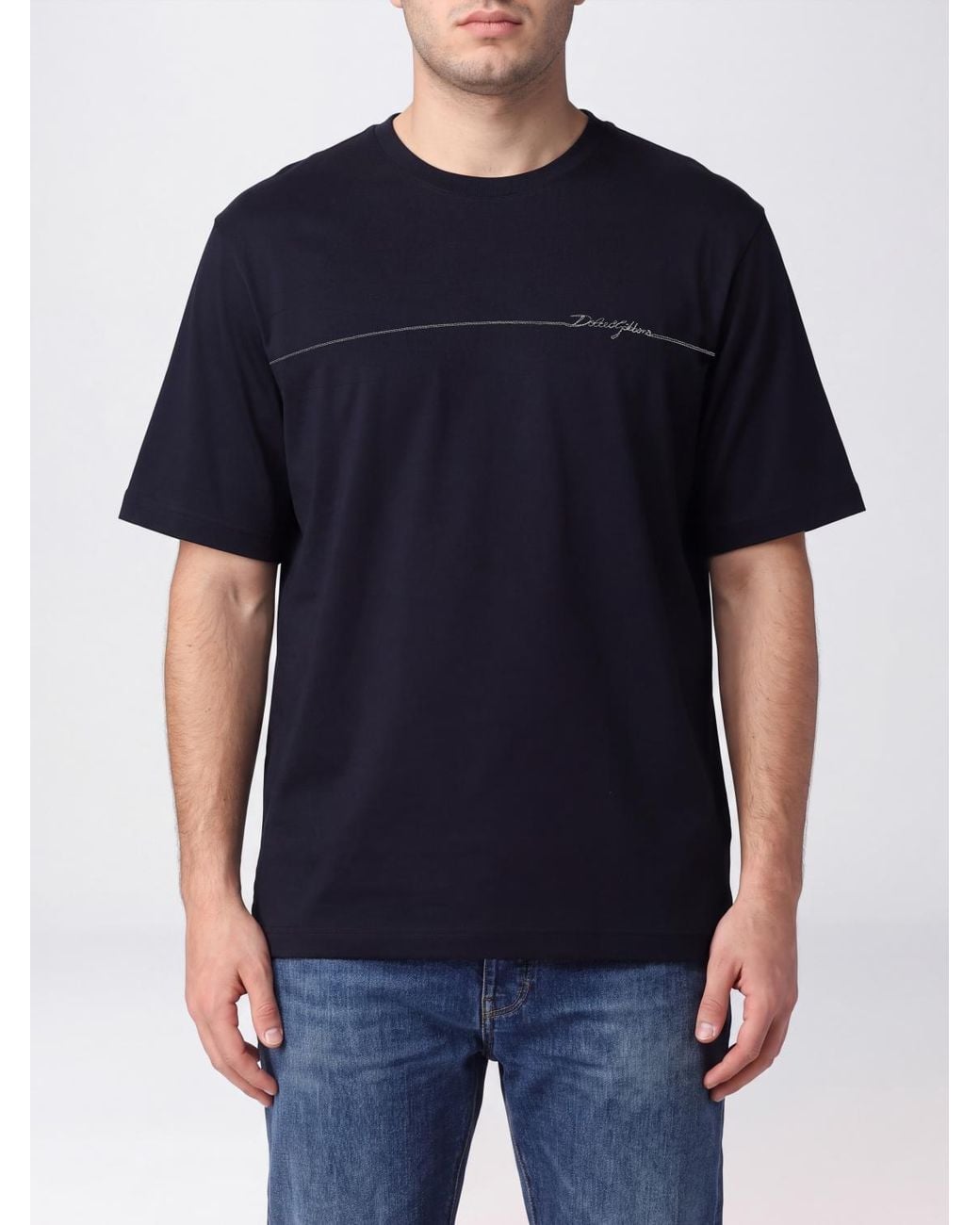 Dolce & Gabbana Blue Dolce &Amp Gabbana Crewneck Cotton T-Shirt With Contrasting Logo for men