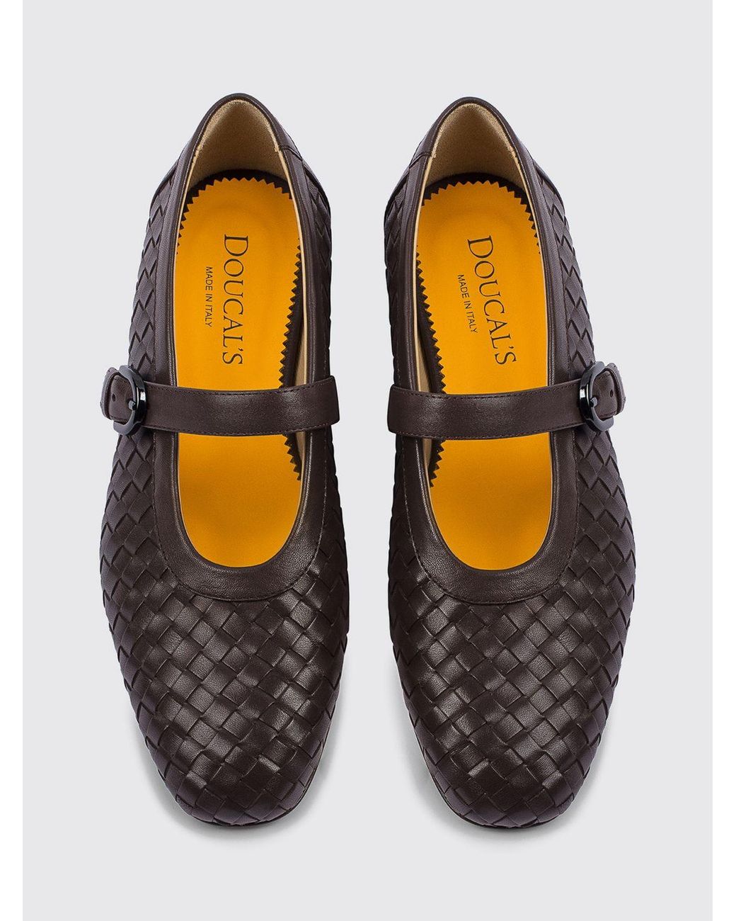 Doucal's White Woven Calfskin Mary Jane Flats With Adjustable Strap