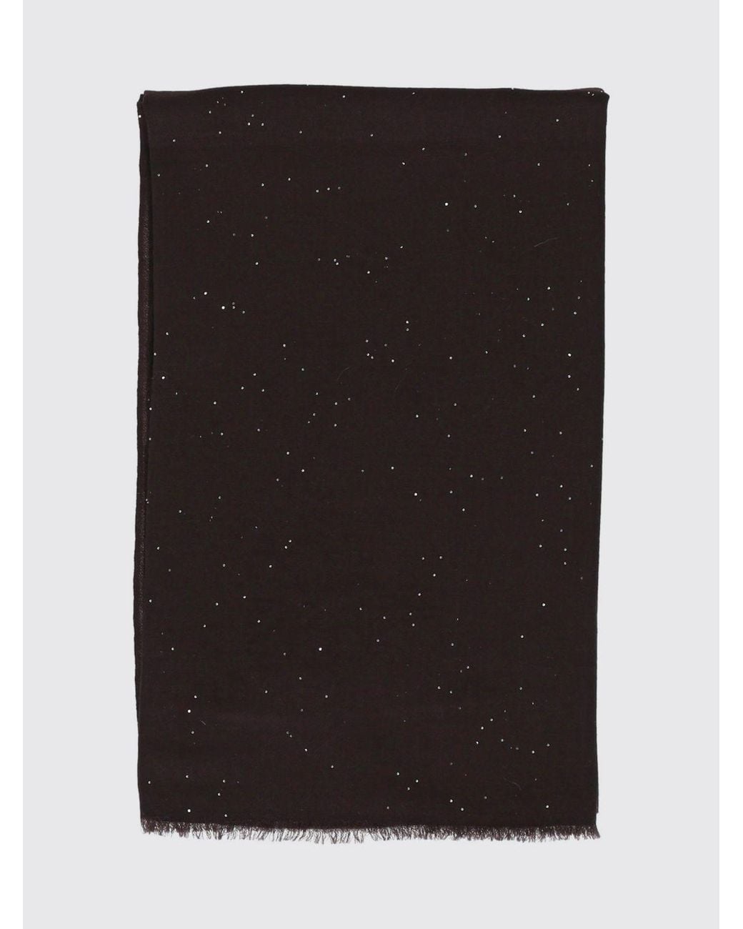 Faliero Sarti Black Wool Blend Scarf With Sequins And Fringed Edges