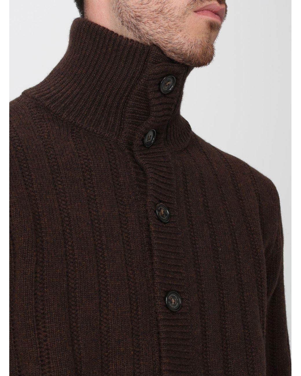 Brooksfield Black Button-Up Ribbed Wool Cardigan for men