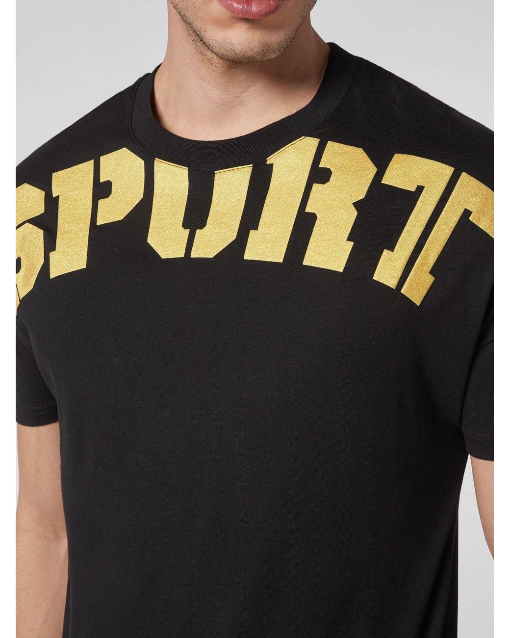 Philipp Plein Black Jersey T-Shirt With Dropped Shoulders And Back Logo Print for men