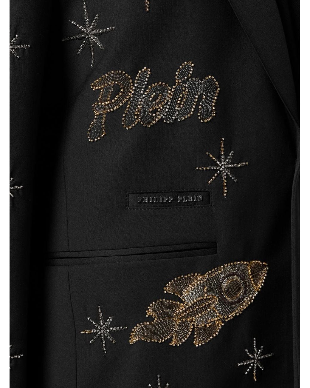 Philipp Plein Black Zodiaco Single-Breasted Wool Blazer With Crystal And Bead Embroidery for men
