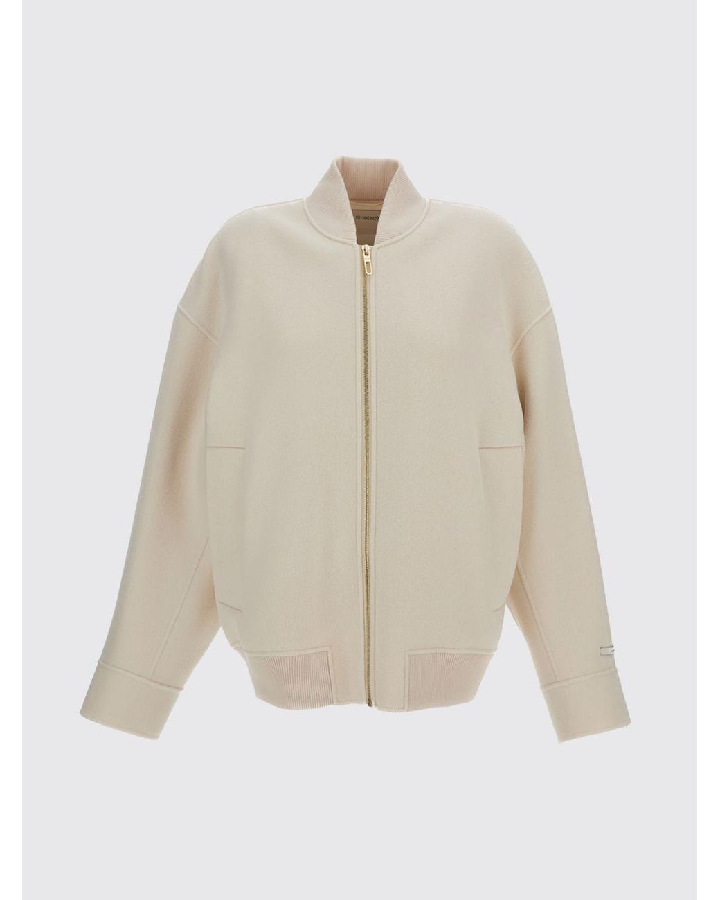 Sportmax Natural Cropped Pure Virgin Wool Bomber Jacket With Contrast Logo
