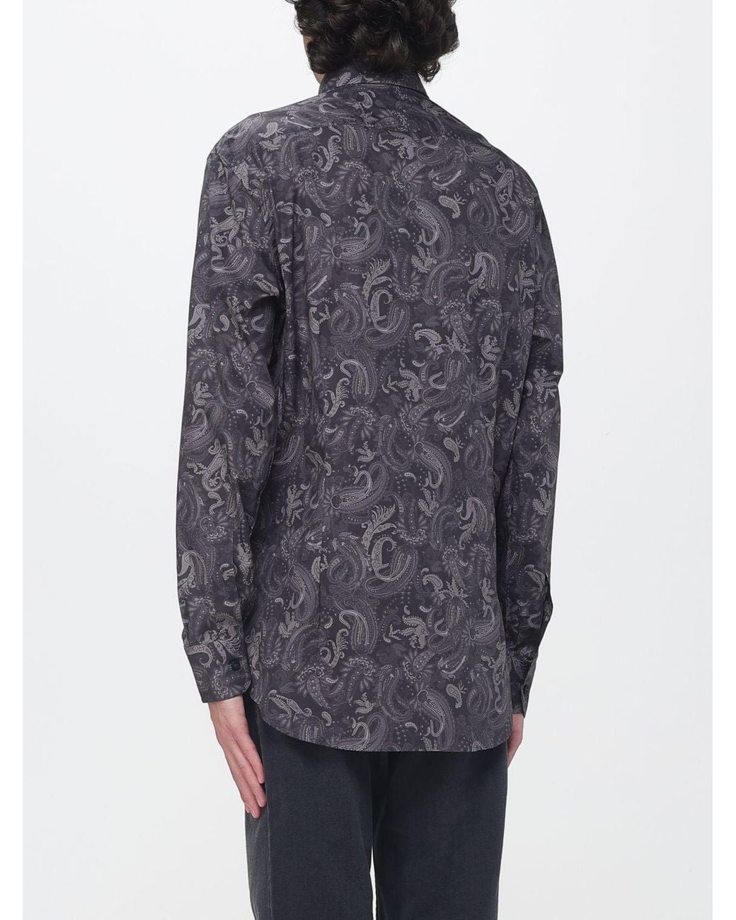 Etro Blue Paisley Print Cotton Shirt With French Collar for men