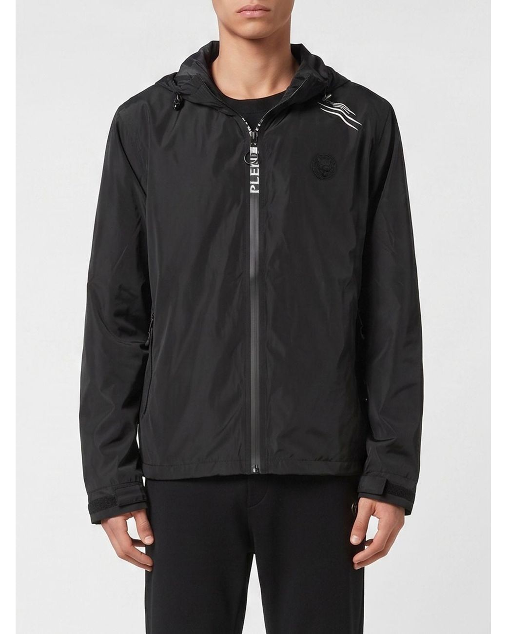 Philipp Plein Black Hooded Windbreaker Jacket for men