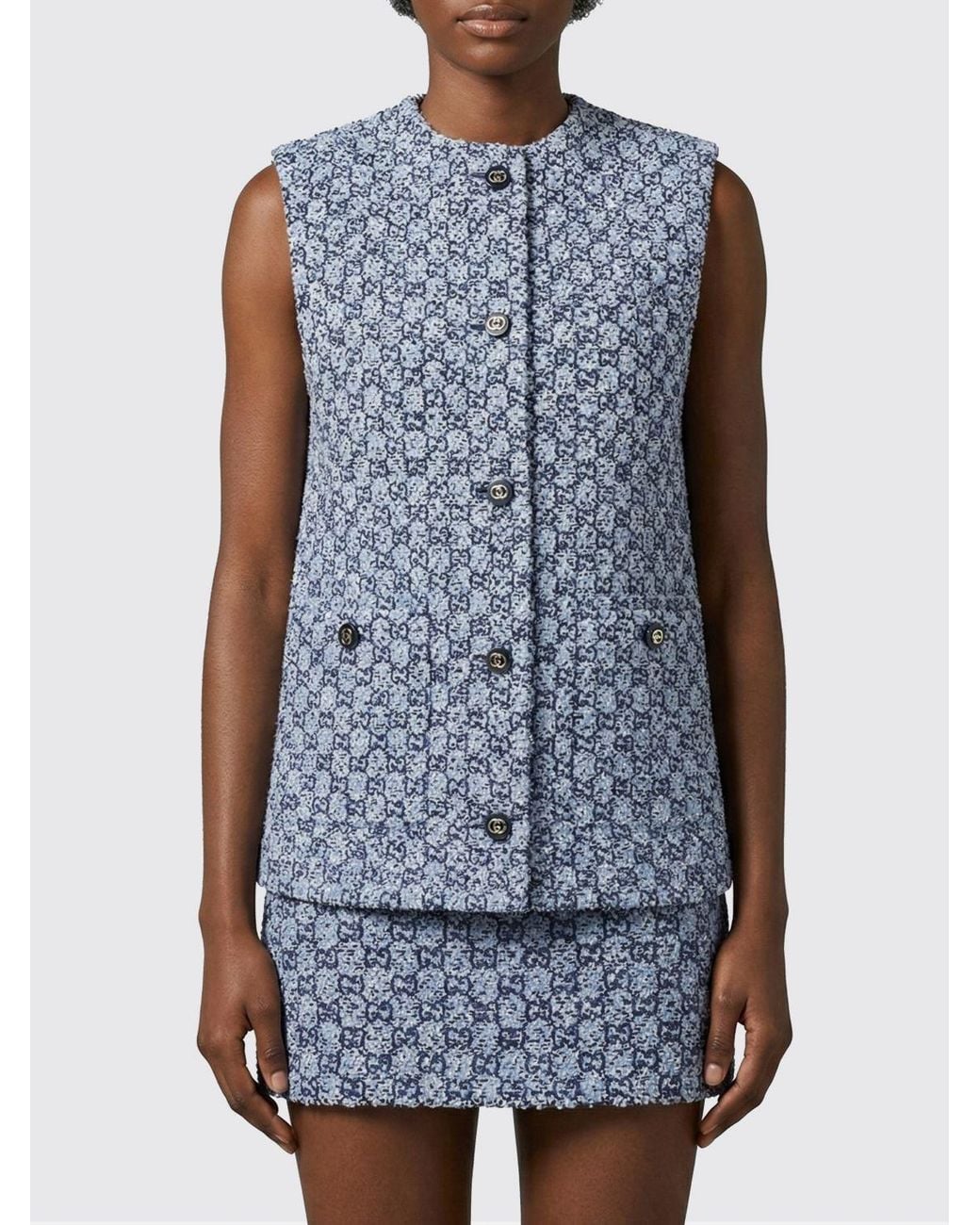 Gucci Blue Cotton Gg Vest