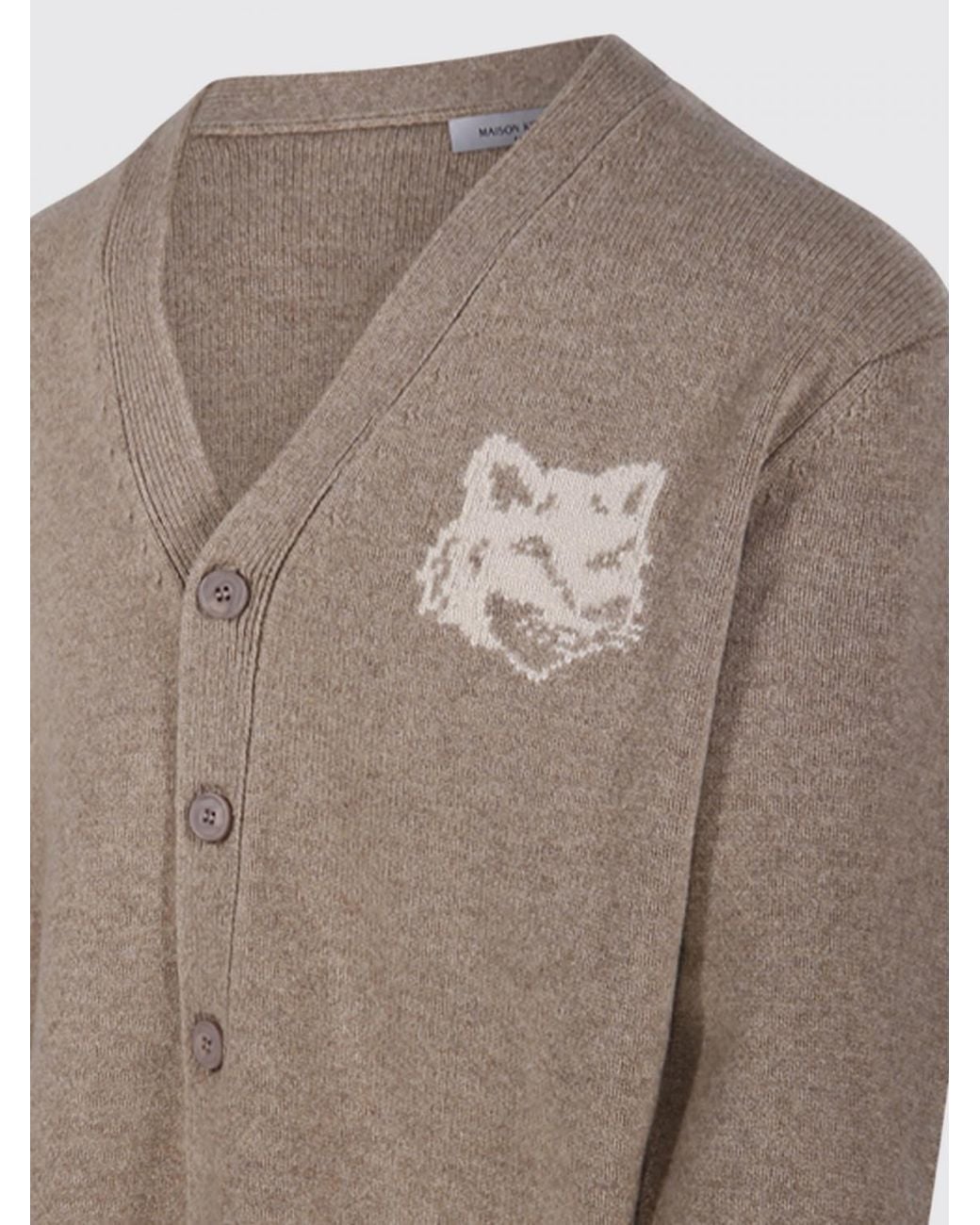 Maison Kitsuné Natural Maison KitsunÉ Merino Wool V-Neck Cardigan With Chillax Fox Logo Patch for men