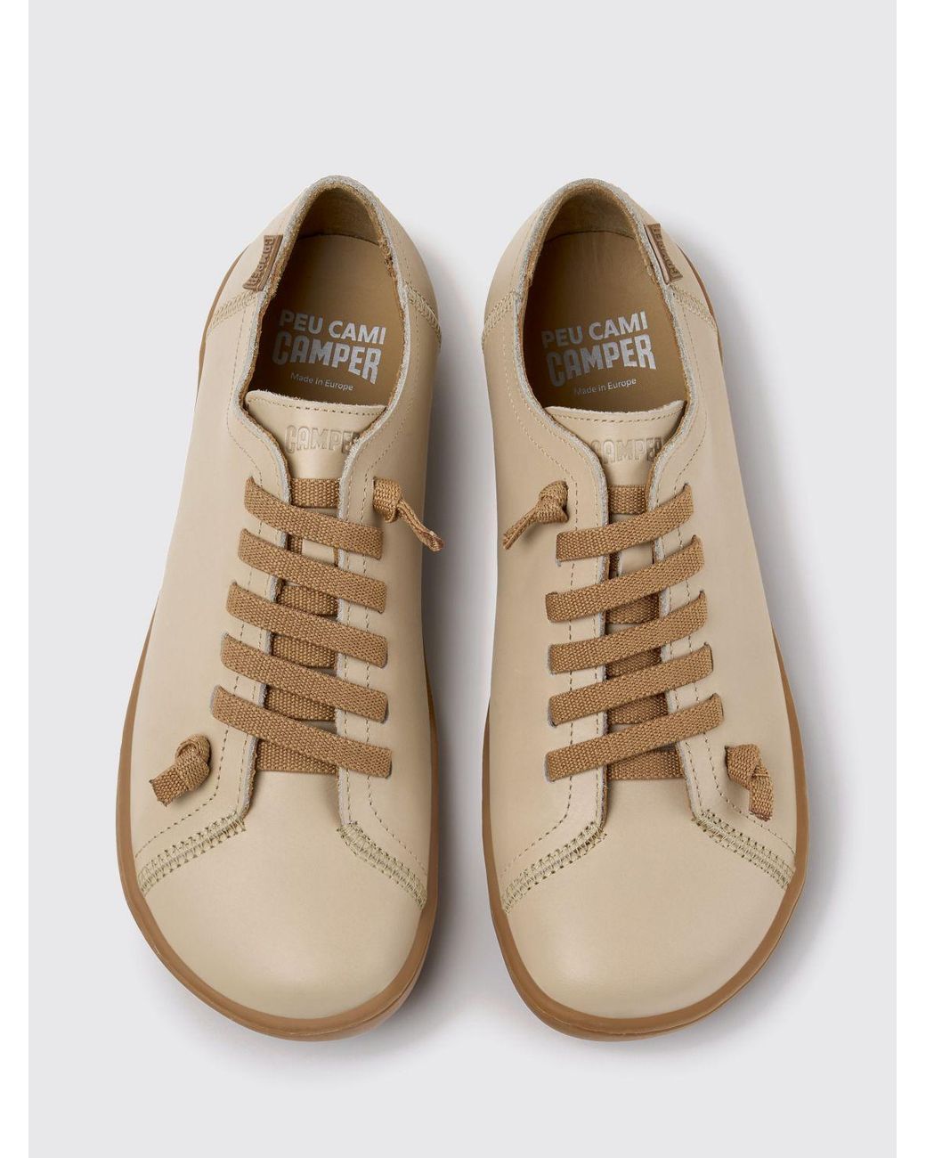 Camper Natural Peu Leather Low Top Slip-On Sneakers With Elasticized Laces