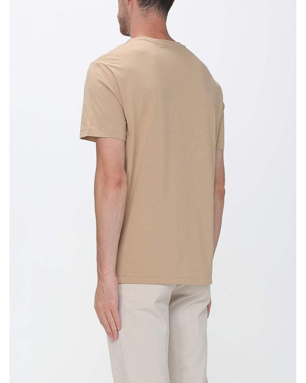 Polo Ralph Lauren Natural Slim Fit Cotton T-Shirt With Embroidered Logo And Crew Neck for men