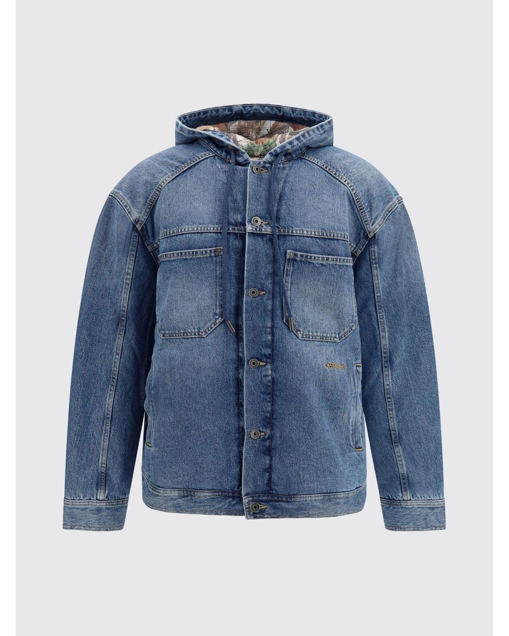 Off-White c/o Virgil Abloh Blue Cotton Denim Hooded Jacket With Patch Pockets for men