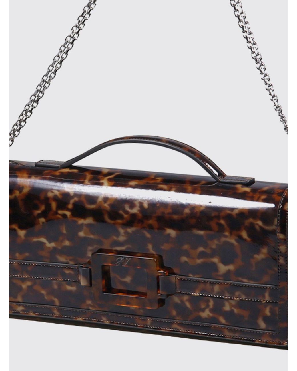 Roger Vivier White Tortoiseshell Print Lambskin Leather Clutch With Buckle