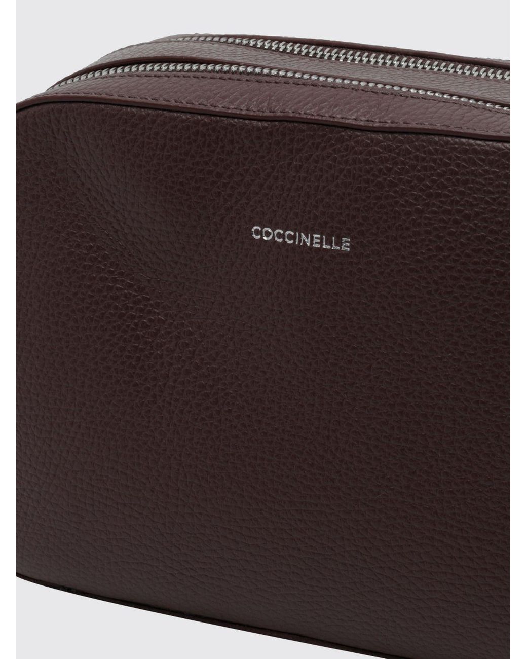 Coccinelle Brown Small Grained Leather Crossbody Bag With Zip And Laminated Logo