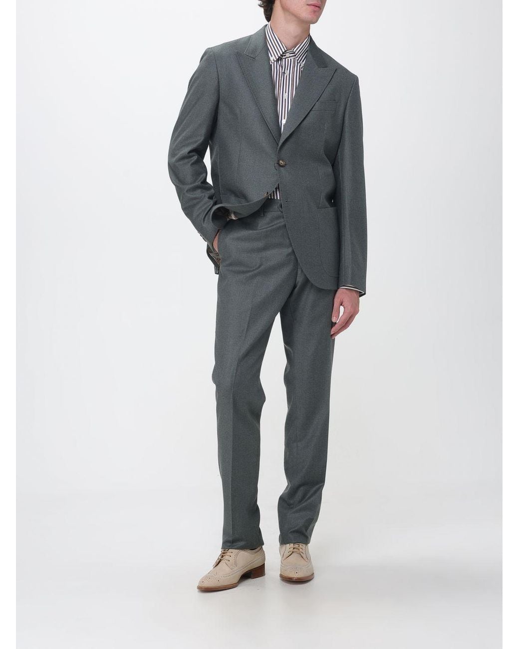 Etro Gray Single-Breasted Wool Suit With Classic Lapels And Patch Pockets for men