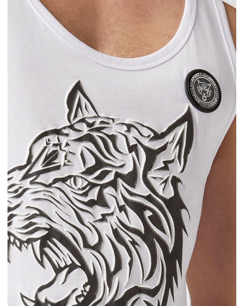 Philipp Plein White Slim Fit Cotton Tank Top With Hexagon Logo Print for men