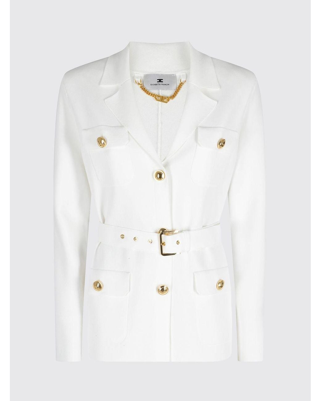 Elisabetta Franchi White Viscose Blend Blazer With Belt