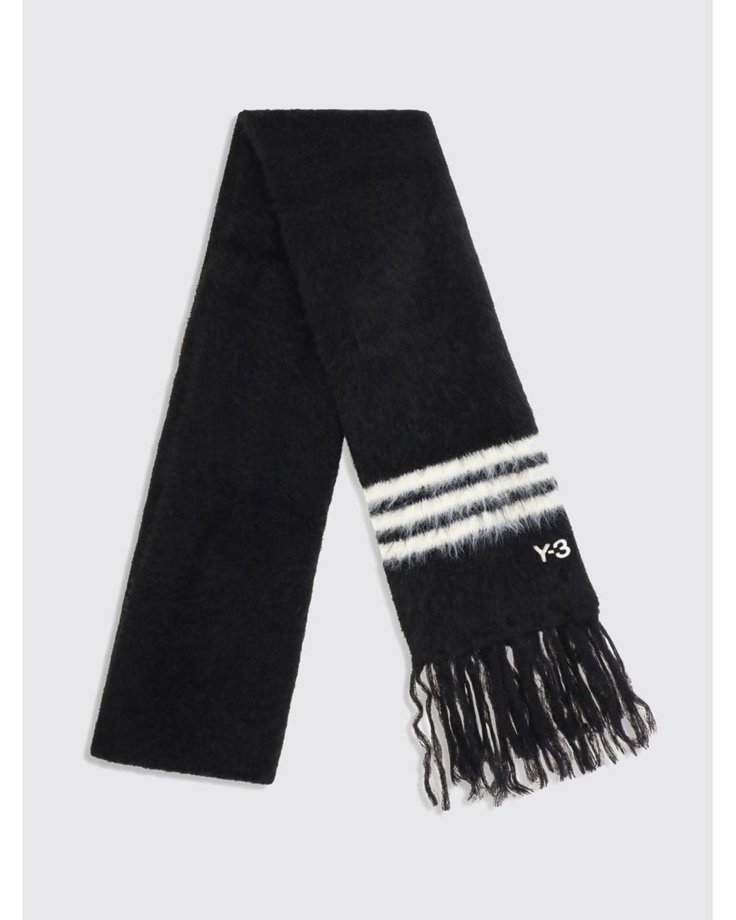 Y-3 Black Striped Recycled Fabric Scarf With Logo And Fringes