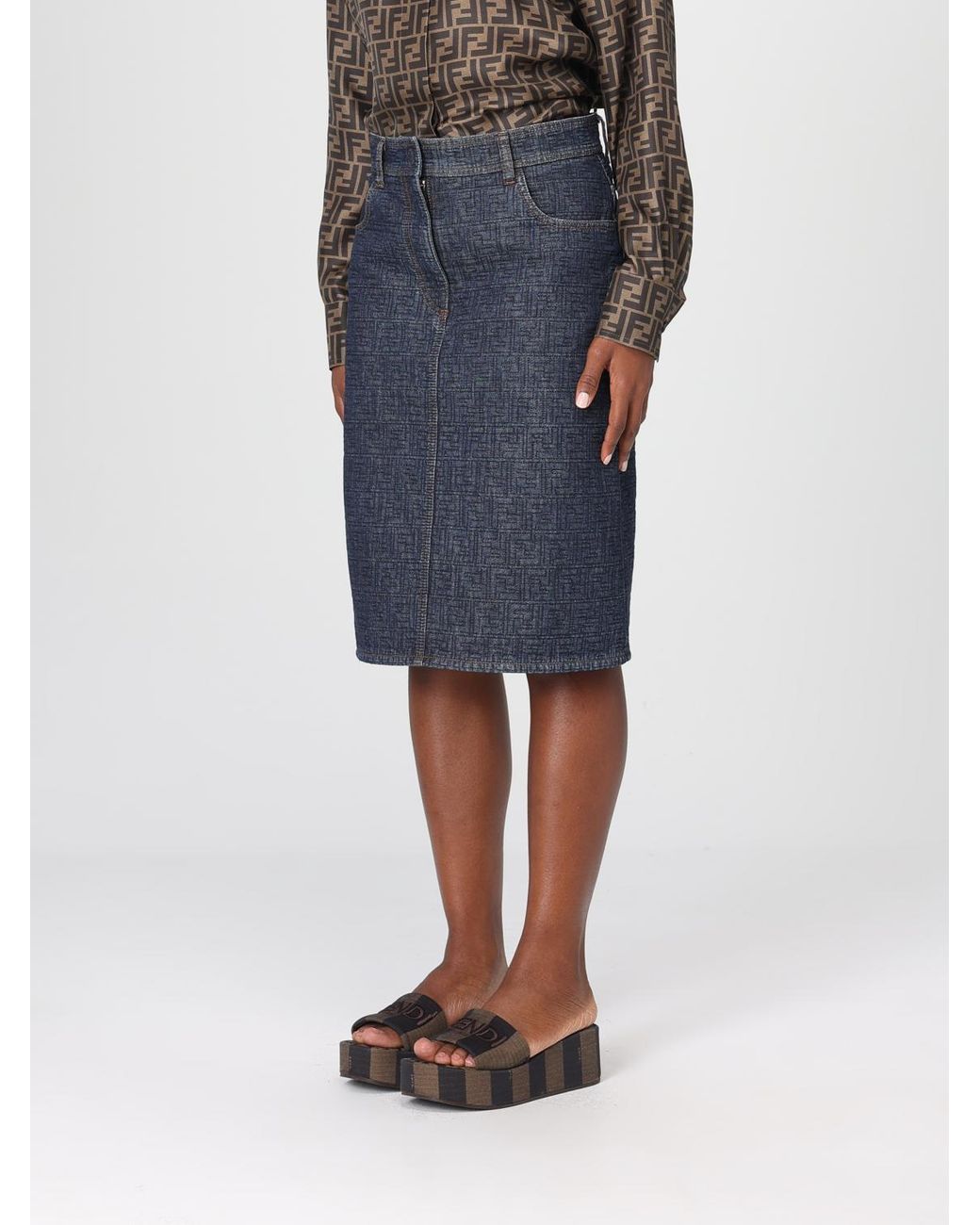 Fendi Blue Ff Denim Pencil Skirt