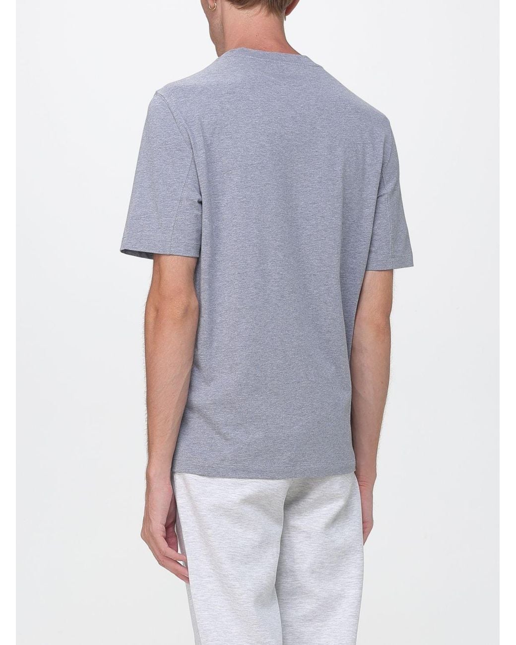 Brunello Cucinelli Blue Cotton Crew-Neck T-Shirt With Contrast Logo for men